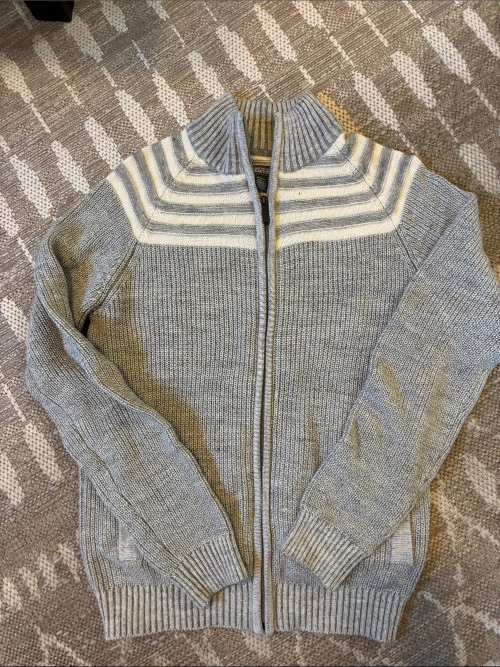 Kenneth Cole Reaction Gray Zip-Up Sweater with Ivory Stripes